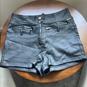 High-Waisted Black Pleather Shorts